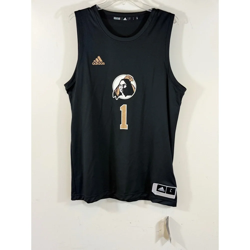 NWT Adidas UNCP Pembroke #1 Basketball Jersey Men's L Black Gold Athletic